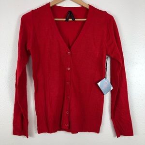 Yoki Red V-neck Button Up Long Sleeve Cardigan S